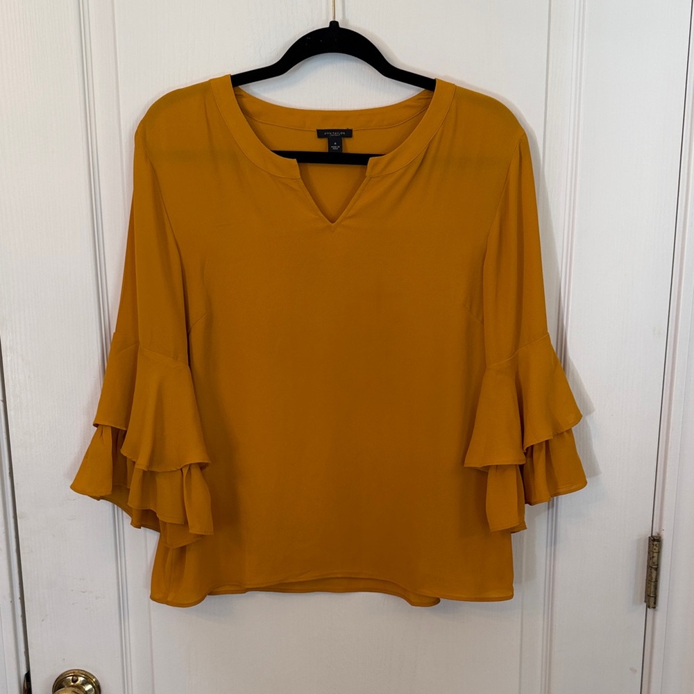 Ann Taylor Factory Golden Ruffle Sleeve Blouse